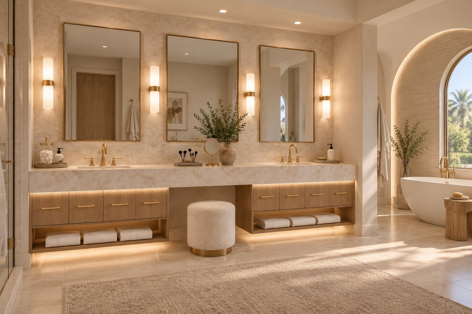 La Jolla Coastal Remodel primary bath concept Conceptual interior rendering of the primary bathroom for the La Jolla Coastal Remodel