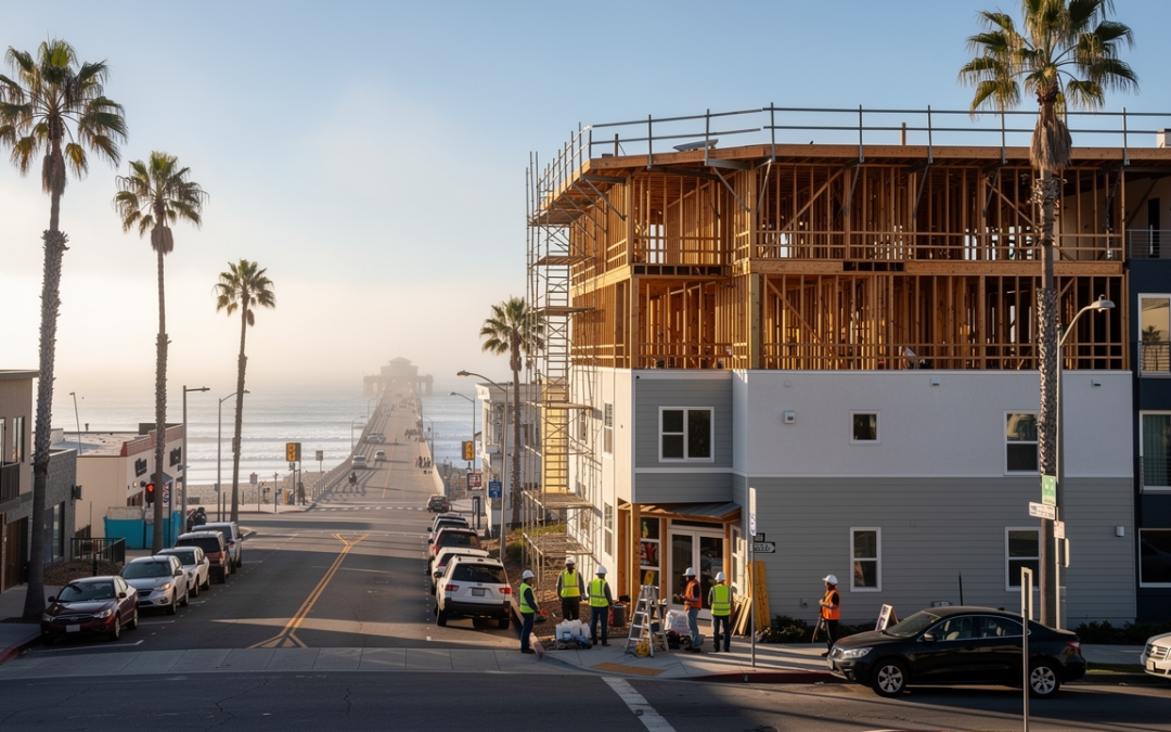Coastal multifamily apartment construction in downtown Oceanside near the Oceanside Pier